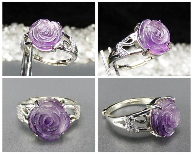 アメジストバラ手彫り指輪リング白鳥AAA天然石約15号U3-06 < 女性アクセサリー/時計  アメジストバラ手彫り指輪リング白鳥AAA天然石約15号U3-06 < 女性アクセサリー/時計の