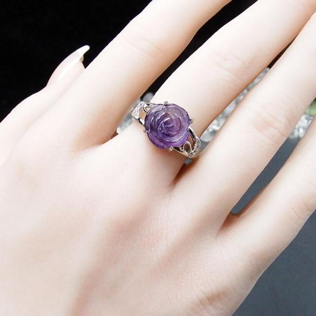 アメジストバラ手彫り指輪リング白鳥AAA天然石約15号U3-06 < 女性アクセサリー/時計  アメジストバラ手彫り指輪リング白鳥AAA天然石約15号U3-06 < 女性アクセサリー/時計の