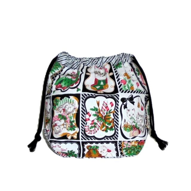 【底マチ幅が広い巾着】◆Merry Christmas◆クリスマスXmas子猫・黒◆裏地あり巾着 < 女性ファッション 【底マチ幅が広い巾着】◆Merry Christmas◆クリスマスXmas子猫・黒◆裏地あり巾着 < 女性ファッションの