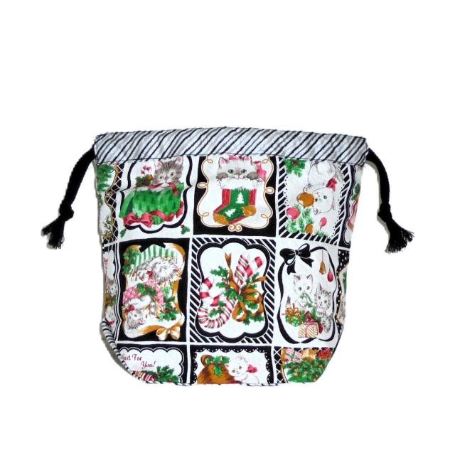 【底マチ幅が広い巾着】◆Merry Christmas◆クリスマスXmas子猫・黒◆裏地あり巾着 < 女性ファッション 【底マチ幅が広い巾着】◆Merry Christmas◆クリスマスXmas子猫・黒◆裏地あり巾着 < 女性ファッションの