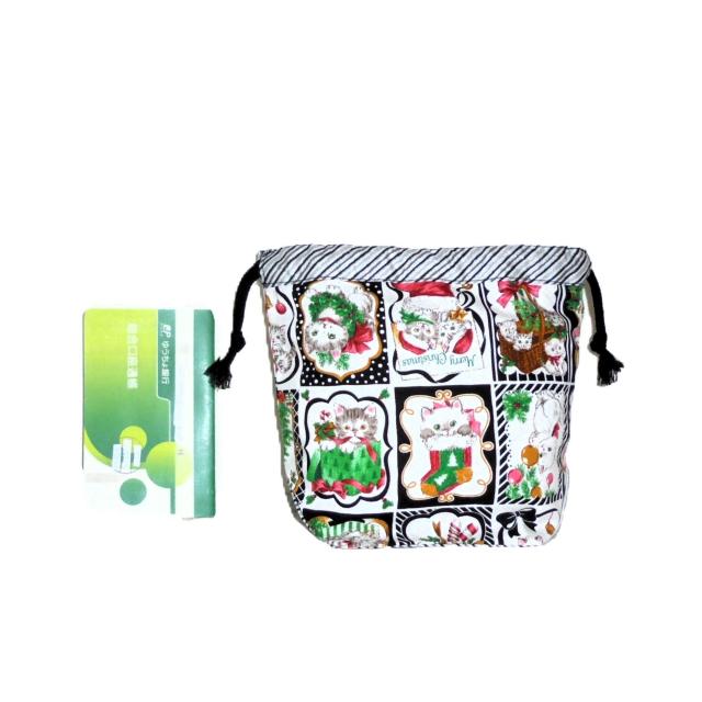 【底マチ幅が広い巾着】◆Merry Christmas◆クリスマスXmas子猫・黒◆裏地あり巾着 < 女性ファッション 【底マチ幅が広い巾着】◆Merry Christmas◆クリスマスXmas子猫・黒◆裏地あり巾着 < 女性ファッションの