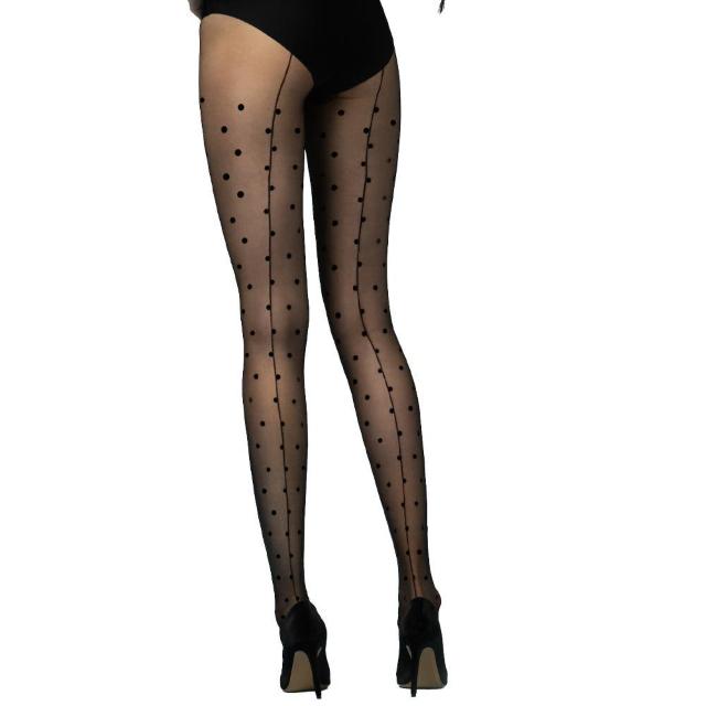 Fiore 特大 バックシーム ドット柄 パンティホース ブラック < 女性ファッション  Fiore 特大 バックシーム ドット柄 パンティホース ブラック < 女性ファッションの