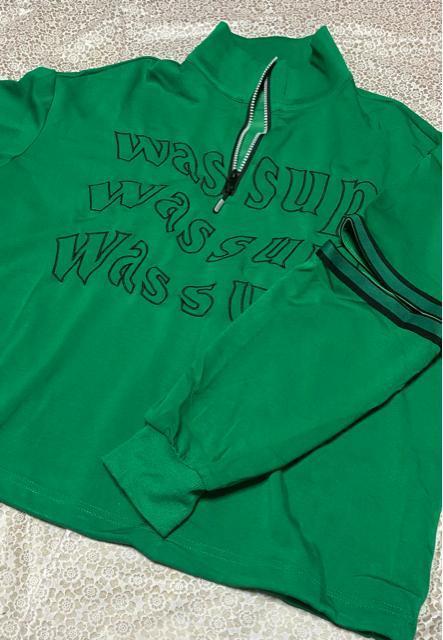 刺繍英字柄 フロントジップ tシャツ カットソー グリーン 大きいサイズ < 女性ファッション 刺繍英字柄 フロントジップ tシャツ カットソー グリーン 大きいサイズ < 女性ファッションの