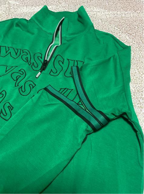 刺繍英字柄 フロントジップ tシャツ カットソー グリーン 大きいサイズ < 女性ファッション 刺繍英字柄 フロントジップ tシャツ カットソー グリーン 大きいサイズ < 女性ファッションの