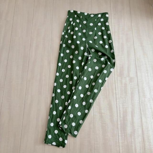 ◆ZARA/ザラ◆リネンブレンドハイウエストパンツ★グリーン×ドットM*♪ < ブランド ◆ZARA/ザラ◆リネンブレンドハイウエストパンツ★グリーン×ドットM*♪ < ブランドの