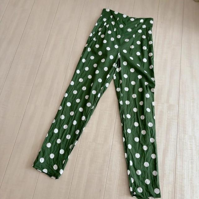 ◆ZARA/ザラ◆リネンブレンドハイウエストパンツ★グリーン×ドットM*♪ < ブランド ◆ZARA/ザラ◆リネンブレンドハイウエストパンツ★グリーン×ドットM*♪ < ブランドの