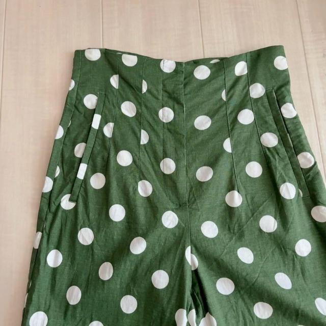 ◆ZARA/ザラ◆リネンブレンドハイウエストパンツ★グリーン×ドットM*♪ < ブランド ◆ZARA/ザラ◆リネンブレンドハイウエストパンツ★グリーン×ドットM*♪ < ブランドの