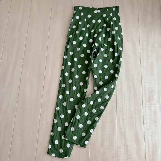 ◆ZARA/ザラ◆リネンブレンドハイウエストパンツ★グリーン×ドットM*♪ < ブランド ◆ZARA/ザラ◆リネンブレンドハイウエストパンツ★グリーン×ドットM*♪ < ブランドの