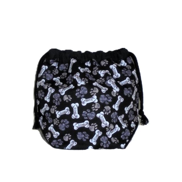 【底マチ幅が広い巾着】◆BONE◆犬おやつ・黒×黒◆裏地あり巾着 < 女性ファッション 【底マチ幅が広い巾着】◆BONE◆犬おやつ・黒×黒◆裏地あり巾着 < 女性ファッションの