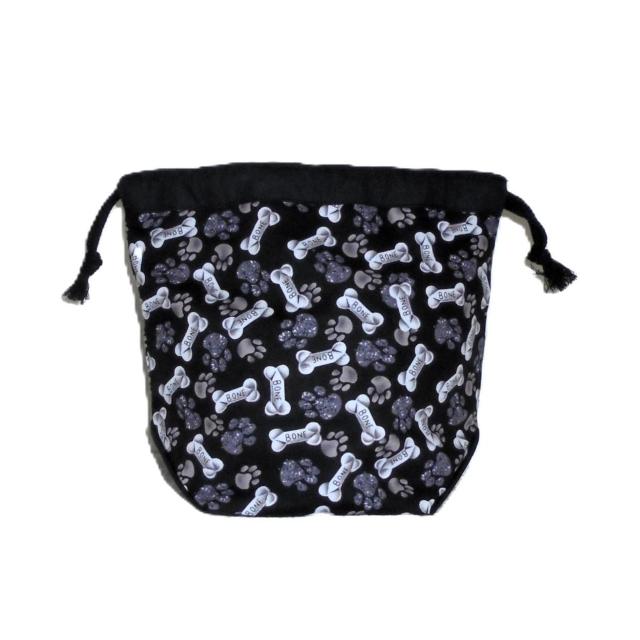 【底マチ幅が広い巾着】◆BONE◆犬おやつ・黒×黒◆裏地あり巾着 < 女性ファッション 【底マチ幅が広い巾着】◆BONE◆犬おやつ・黒×黒◆裏地あり巾着 < 女性ファッションの