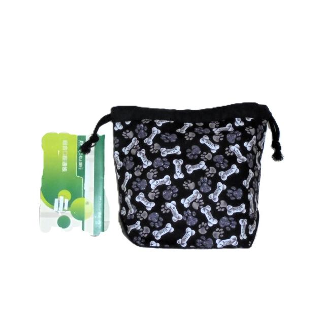 【底マチ幅が広い巾着】◆BONE◆犬おやつ・黒×黒◆裏地あり巾着 < 女性ファッション 【底マチ幅が広い巾着】◆BONE◆犬おやつ・黒×黒◆裏地あり巾着 < 女性ファッションの