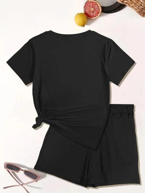 超お買い得1690円★プリント半袖トップと伸縮性のあるウエストポケットショーツ女性用2ピースセット USAサイズS(日本サイズL) < 女性ファッション  超お買い得1690円★プリント半袖トップと伸縮性のあるウエストポケットショーツ女性用2ピースセット USAサイズS(日本サイズL) < 女性ファッションの