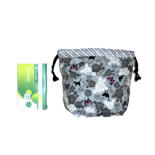 【底マチ幅が広い巾着】◆黒猫シルエット・蝶・薔薇×グレー地◆裏地あり巾着 < 女性ファッション 【底マチ幅が広い巾着】◆黒猫シルエット・蝶・薔薇×グレー地◆裏地あり巾着 < 女性ファッションの