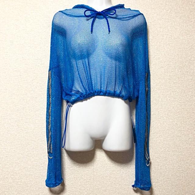 【新品】袖チェッカー柄ラインラメ入メッシュプルパーカー < ブランド  【新品】袖チェッカー柄ラインラメ入メッシュプルパーカー < ブランドの