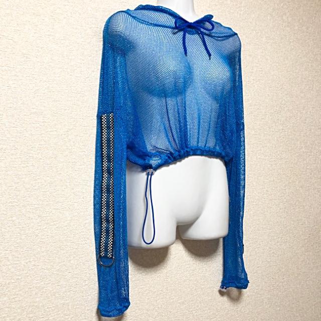 【新品】袖チェッカー柄ラインラメ入メッシュプルパーカー < ブランド  【新品】袖チェッカー柄ラインラメ入メッシュプルパーカー < ブランドの