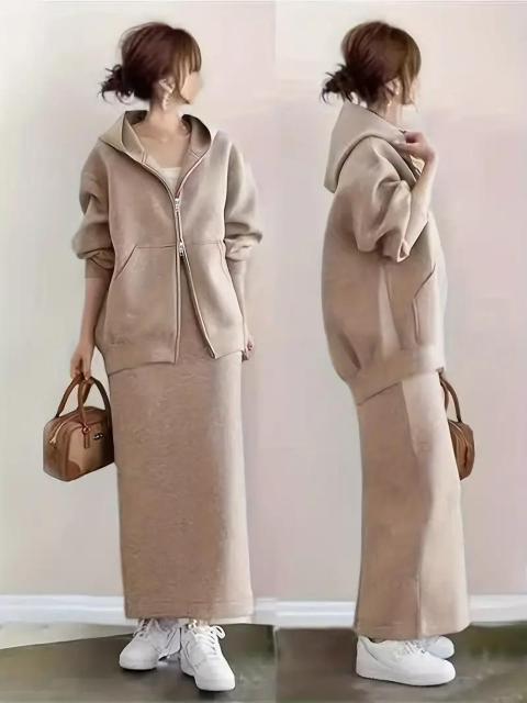 爆ヤス3290円★新春秋フード付きジッパースウェータージャケット+スカート2ピーススーツ USAサイズM(日本サイズL相当)グレー < 女性ファッション 爆ヤス3290円★新春秋フード付きジッパースウェータージャケット+スカート2ピーススーツ USAサイズM(日本サイズL相当)グレー < 女性ファッションの