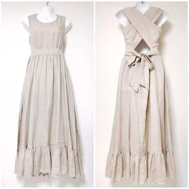 BIRTHDAYBASHBBバースデーバッシュバッククロスリネンワンピースロングマキシリボンオープンバックシャンベージュ < 女性ファッション BIRTHDAYBASHBBバースデーバッシュバッククロスリネンワンピースロングマキシリボンオープンバックシャンベージュ < 女性ファッションの