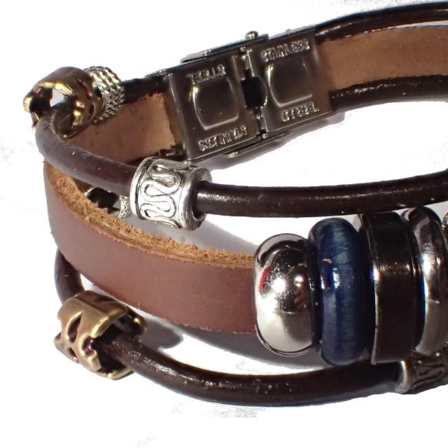 三連 ターコイズブルー レザーブレスレット 茶色 インディアン アクセサリー バングル リストバンド < 男性アクセサリー/時計  三連 ターコイズブルー レザーブレスレット 茶色 インディアン アクセサリー バングル リストバンド < 男性アクセサリー/時計の