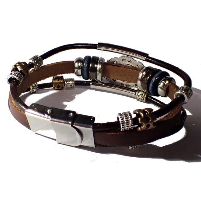 三連 ターコイズブルー レザーブレスレット 茶色 インディアン アクセサリー バングル リストバンド < 男性アクセサリー/時計  三連 ターコイズブルー レザーブレスレット 茶色 インディアン アクセサリー バングル リストバンド < 男性アクセサリー/時計の
