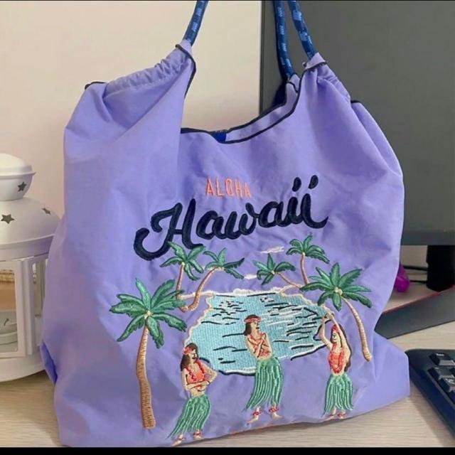 ??ボールアンドチェーン エコバッグ 刺繍 Mサイズ ハワイ パープル < 女性ファッション  ??ボールアンドチェーン エコバッグ 刺繍 Mサイズ ハワイ パープル  < 女性ファッションの