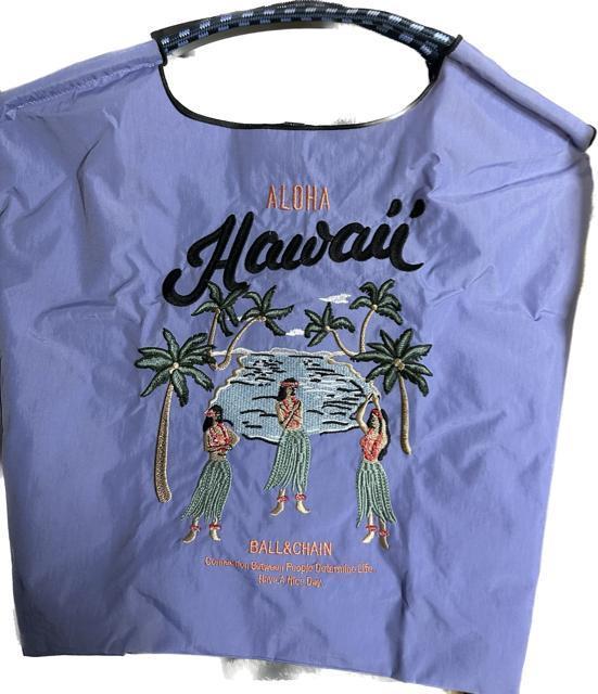 ??ボールアンドチェーン エコバッグ 刺繍 Mサイズ ハワイ パープル < 女性ファッション  ??ボールアンドチェーン エコバッグ 刺繍 Mサイズ ハワイ パープル < 女性ファッションの