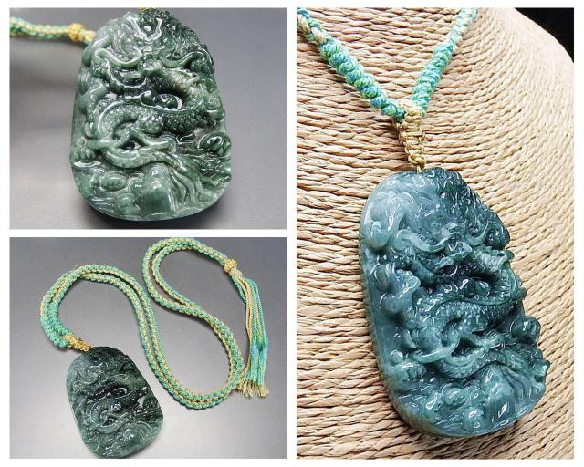 色合い極上品濃い目ひすい本翡翠昇竜彫りペンダント木綿紐ネックレス龍騰四海 < 女性アクセサリー/時計  色合い極上品濃い目ひすい本翡翠昇竜彫りペンダント木綿紐ネックレス龍騰四海 < 女性アクセサリー/時計の