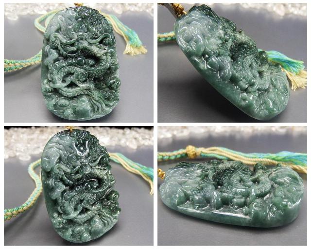 色合い極上品濃い目ひすい本翡翠昇竜彫りペンダント木綿紐ネックレス龍騰四海 < 女性アクセサリー/時計  色合い極上品濃い目ひすい本翡翠昇竜彫りペンダント木綿紐ネックレス龍騰四海 < 女性アクセサリー/時計の