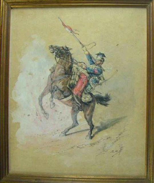 水彩画 作者不詳 騎馬軍人図 1888年 サインあり 真作保証 原画 < ホビー 水彩画 作者不詳 騎馬軍人図 1888年 サインあり 真作保証 原画 < ホビーの