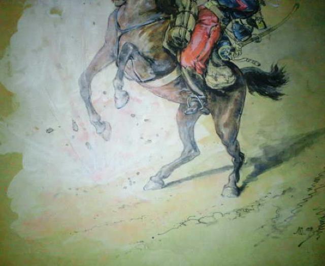 水彩画 作者不詳 騎馬軍人図 1888年 サインあり 真作保証 原画 < ホビー 水彩画 作者不詳 騎馬軍人図 1888年 サインあり 真作保証 原画 < ホビーの