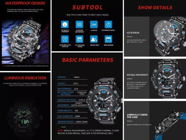 SMAEL 8053 スポーツウォッチ(ダークブルー) < 男性アクセサリー/時計  SMAEL 8053 スポーツウォッチ(ダークブルー) < 男性アクセサリー/時計の