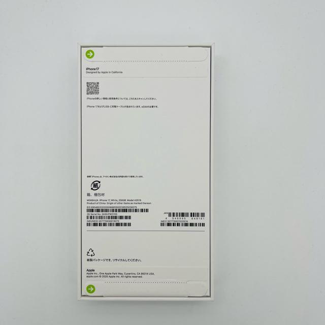 ���J�� iPhone 17 256 GB SIM�t���[ �z���C�g �{�� �� �Ɠd/AV�� 