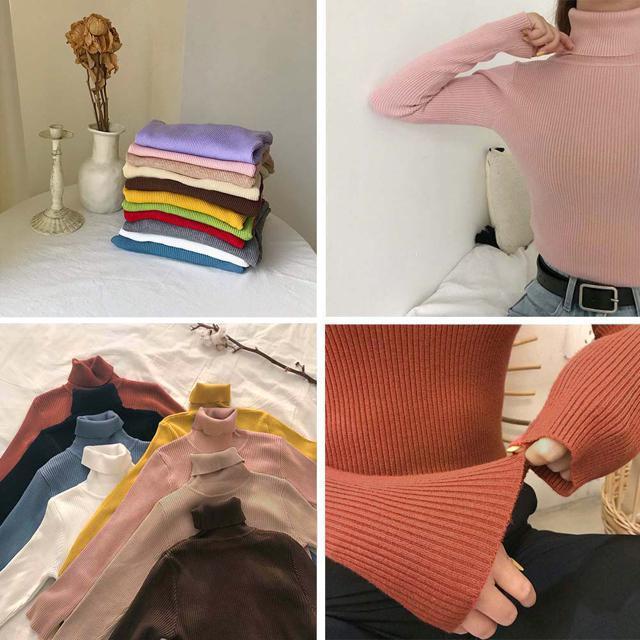 送料無料 新品 リブ ニットトップス タートルネック無地 < 女性ファッション  送料無料 新品 リブ ニットトップス タートルネック無地 < 女性ファッションの