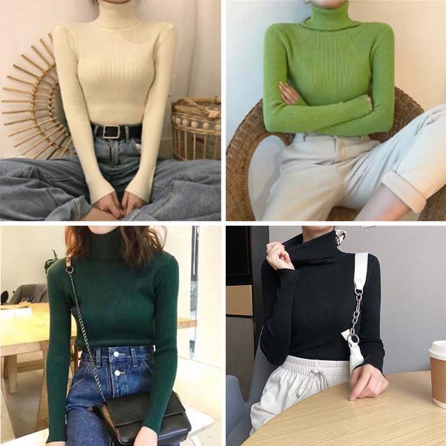 送料無料 新品 リブ ニットトップス タートルネック無地 < 女性ファッション  送料無料 新品 リブ ニットトップス タートルネック無地 < 女性ファッションの