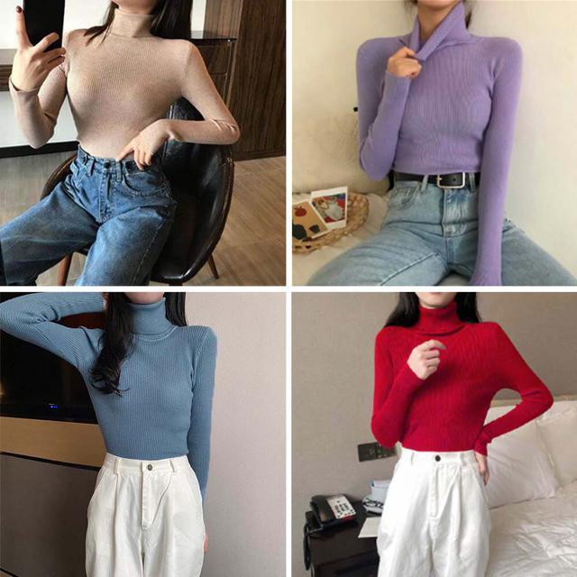 送料無料 新品 リブ ニットトップス タートルネック無地 < 女性ファッション  送料無料 新品 リブ ニットトップス タートルネック無地 < 女性ファッションの