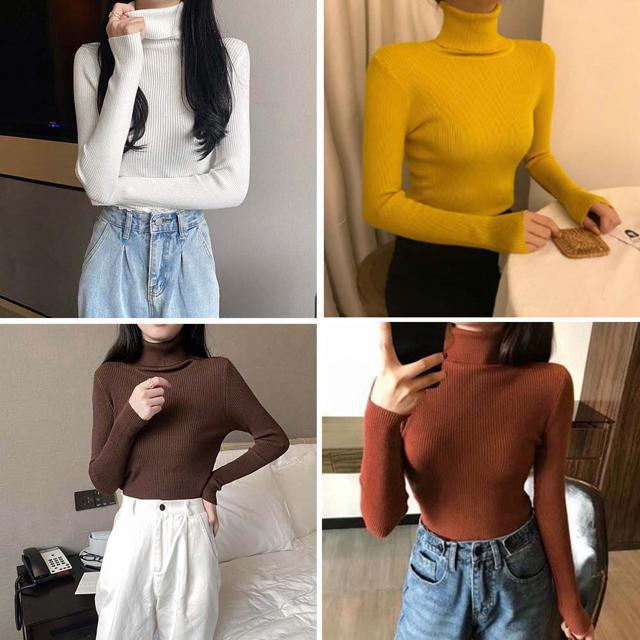 送料無料 新品 リブ ニットトップス タートルネック無地 < 女性ファッション  送料無料 新品 リブ ニットトップス タートルネック無地 < 女性ファッションの