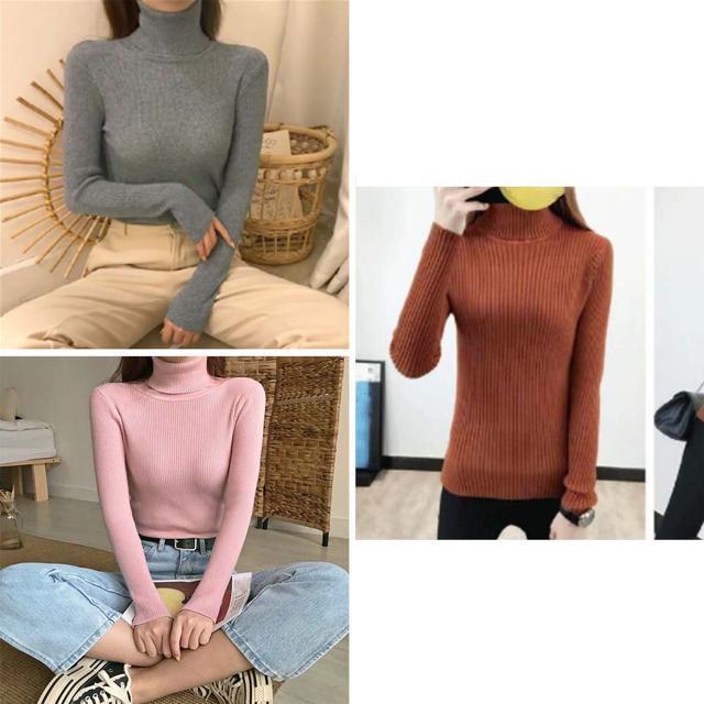 送料無料 新品 リブ ニットトップス タートルネック無地 < 女性ファッション  送料無料 新品 リブ ニットトップス タートルネック無地 < 女性ファッションの