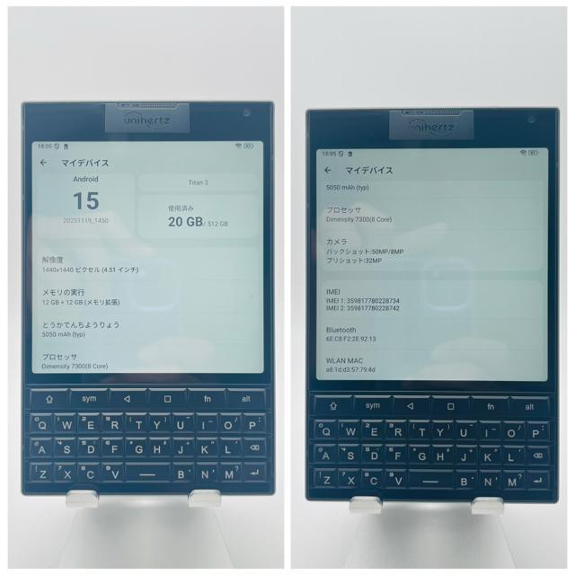 S Unihertz TiTAN2 512 GB SIM�t���[ �u���b�N �{�� �� �Ɠd/AV�� 