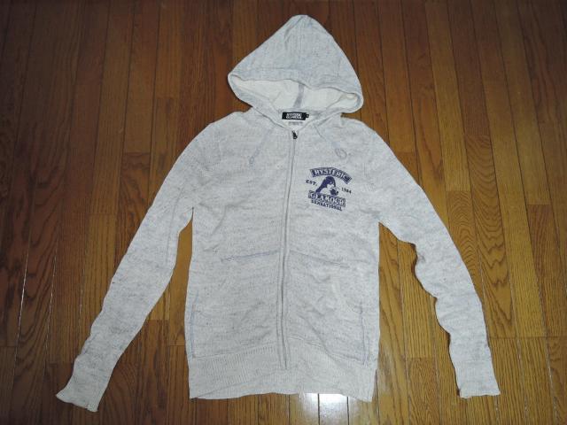 HYSTERIC GLAMOUR ヒステリックグラマー 薄手 ジップ ニット パーカー S 灰 ガール ロゴ LOGO LINEN < ブランド  HYSTERIC GLAMOUR ヒステリックグラマー 薄手 ジップ ニット パーカー S 灰 ガール ロゴ LOGO LINEN < ブランドの