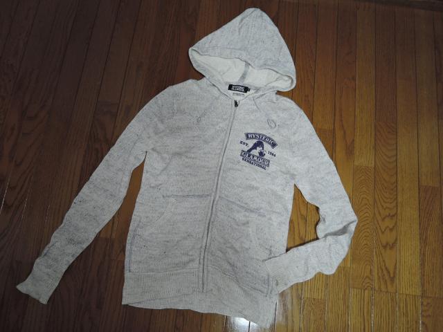 HYSTERIC GLAMOUR ヒステリックグラマー 薄手 ジップ ニット パーカー S 灰 ガール ロゴ LOGO LINEN < ブランド  HYSTERIC GLAMOUR ヒステリックグラマー 薄手 ジップ ニット パーカー S 灰 ガール ロゴ LOGO LINEN < ブランドの