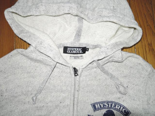 HYSTERIC GLAMOUR ヒステリックグラマー 薄手 ジップ ニット パーカー S 灰 ガール ロゴ LOGO LINEN < ブランド  HYSTERIC GLAMOUR ヒステリックグラマー 薄手 ジップ ニット パーカー S 灰 ガール ロゴ LOGO LINEN < ブランドの