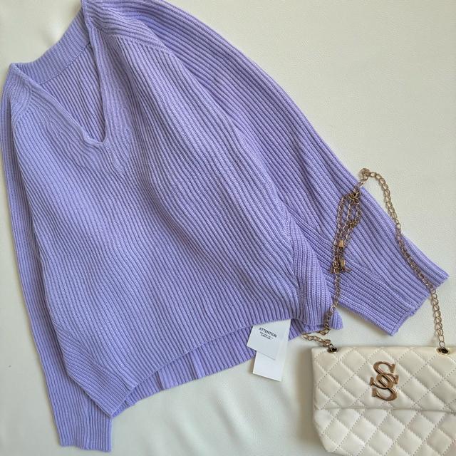 ◆新品◆ティティベイト◆ラベンダー◆Vネックニット◆ローゲージ◆ゆったり◆M < 女性ファッション  ◆新品◆ティティベイト◆ラベンダー◆Vネックニット◆ローゲージ◆ゆったり◆M < 女性ファッションの