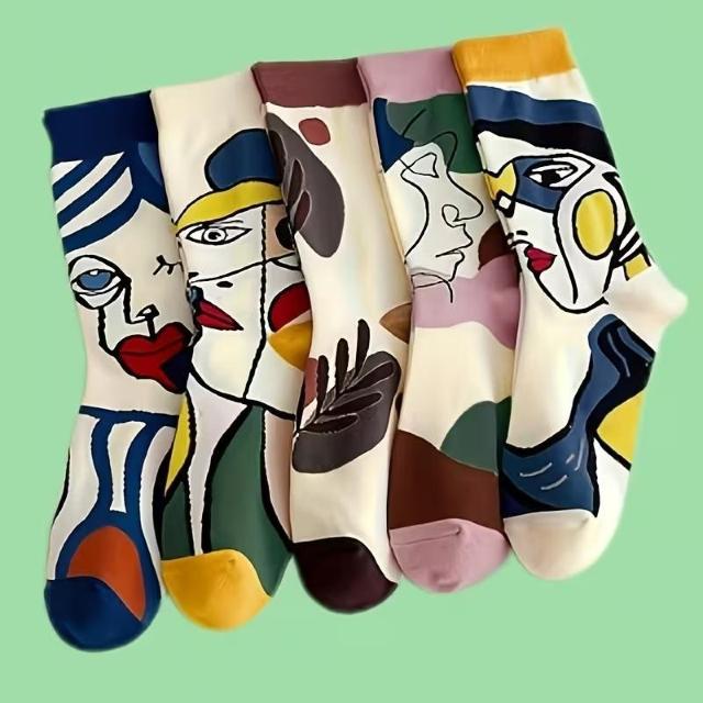 超お買い得590円★【ランダムカラー】油絵風アートフェイス ミドル丈 カップルソックス 4足セット、ソフトで快適、万能ソックス < 女性ファッション 超お買い得590円★【ランダムカラー】油絵風アートフェイス ミドル丈 カップルソックス 4足セット、ソフトで快適、万能ソックス < 女性ファッションの