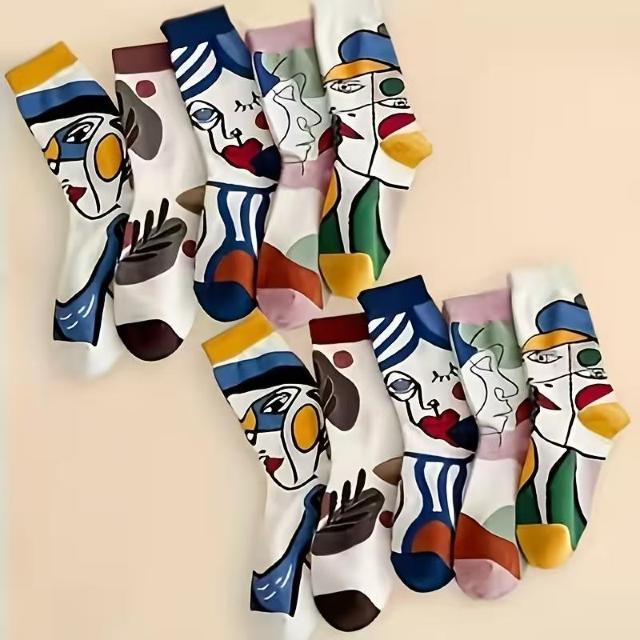 超お買い得590円★【ランダムカラー】油絵風アートフェイス ミドル丈 カップルソックス 4足セット、ソフトで快適、万能ソックス < 女性ファッション 超お買い得590円★【ランダムカラー】油絵風アートフェイス ミドル丈 カップルソックス 4足セット、ソフトで快適、万能ソックス < 女性ファッションの