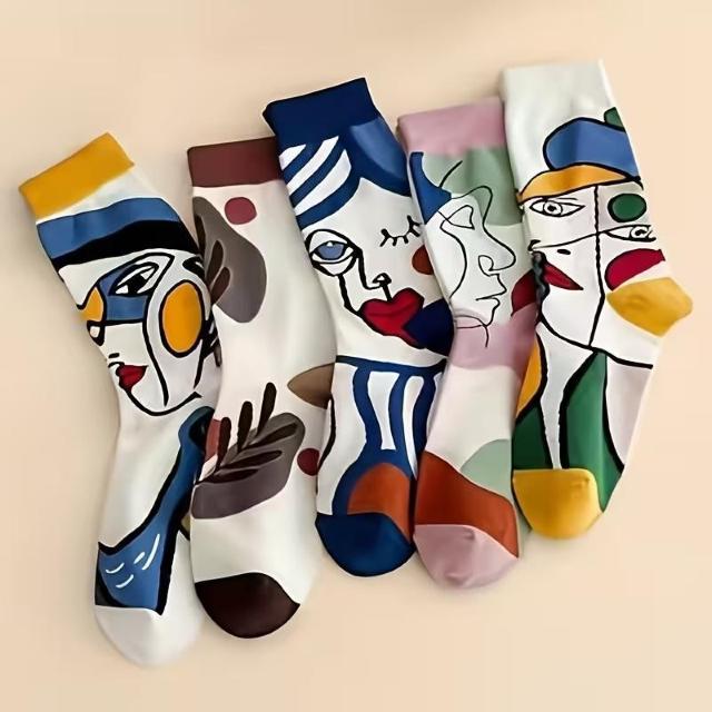 超お買い得590円★【ランダムカラー】油絵風アートフェイス ミドル丈 カップルソックス 4足セット、ソフトで快適、万能ソックス < 女性ファッション 超お買い得590円★【ランダムカラー】油絵風アートフェイス ミドル丈 カップルソックス 4足セット、ソフトで快適、万能ソックス < 女性ファッションの