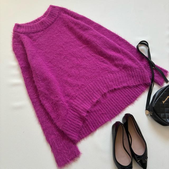 ◆美品◆ブージュルード◆ふわふわシャギーニット◆パープル◆大きいサイズ感◆フリー < ブランド  ◆美品◆ブージュルード◆ふわふわシャギーニット◆パープル◆大きいサイズ感◆フリー < ブランドの