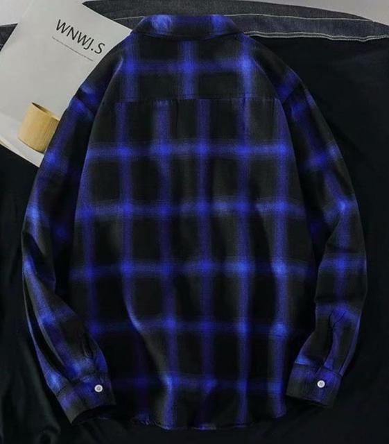 メンズ シャツ 長袖 春秋 格子柄 長袖シャツ チェック柄 ブルー XL < 男性ファッション メンズ シャツ 長袖 春秋 格子柄 長袖シャツ チェック柄 ブルー XL < 男性ファッションの