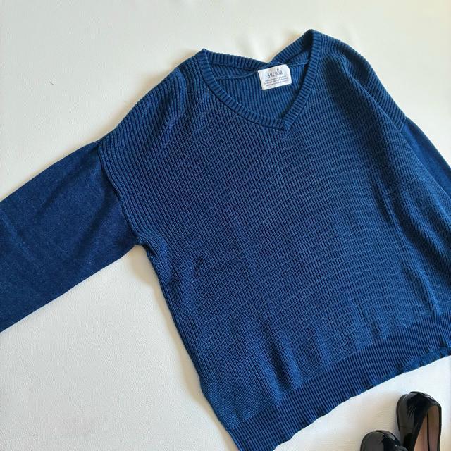 ◆極美品◆socolla◆ウォッシュデニム風Vネックニット◆ネイビー◆ゆったり◆ < 女性ファッション  ◆極美品◆socolla◆ウォッシュデニム風Vネックニット◆ネイビー◆ゆったり◆ < 女性ファッションの