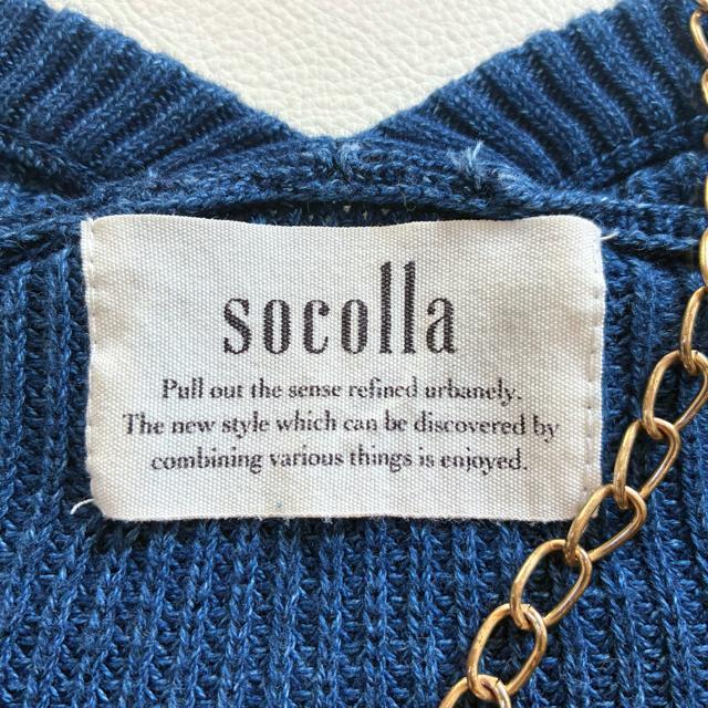 ◆極美品◆socolla◆ウォッシュデニム風Vネックニット◆ネイビー◆ゆったり◆ < 女性ファッション  ◆極美品◆socolla◆ウォッシュデニム風Vネックニット◆ネイビー◆ゆったり◆ < 女性ファッションの