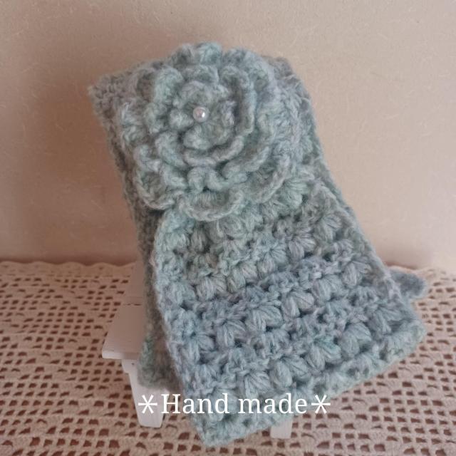 ☆Hand made☆ 薔薇の差し込みミニマフラー*薄いグリーン < ペット/手芸/園芸 ☆Hand made☆ 薔薇の差し込みミニマフラー*薄いグリーン < ペット/手芸/園芸の