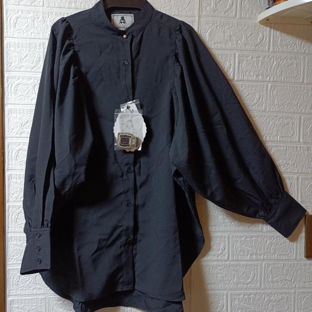 HAPPYFACE★新品★バンドカラーギャザー長袖シャツ/M < 女性ファッション  HAPPYFACE★新品★バンドカラーギャザー長袖シャツ/M  < 女性ファッションの